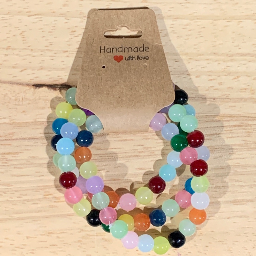 Handmade Beaded Stretch Bracelet Women Set 3 Rainbow Multicolor Kidcore Jewelry